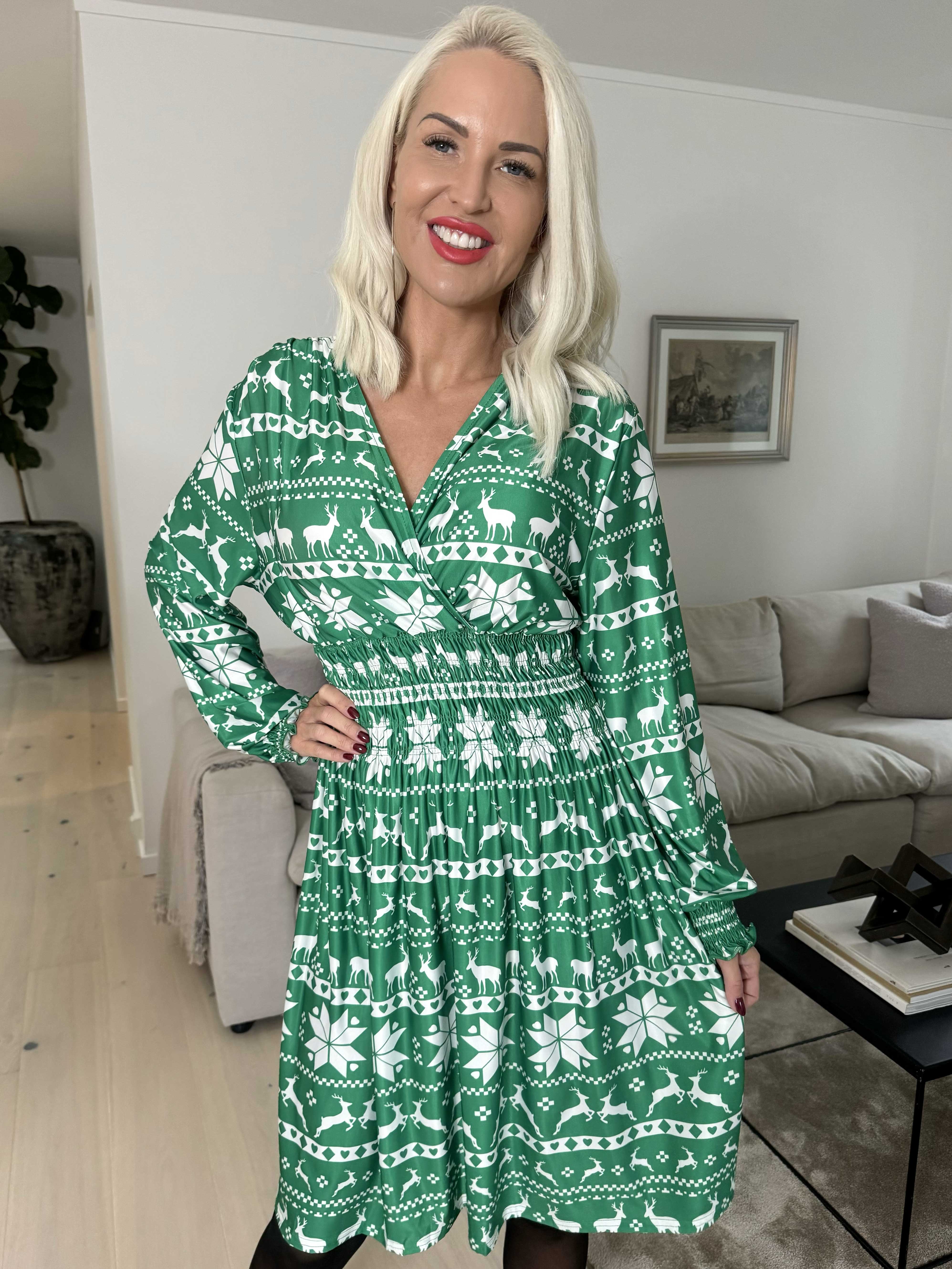 Pams Snow Short L/S - Elastisk klänning med jultryck